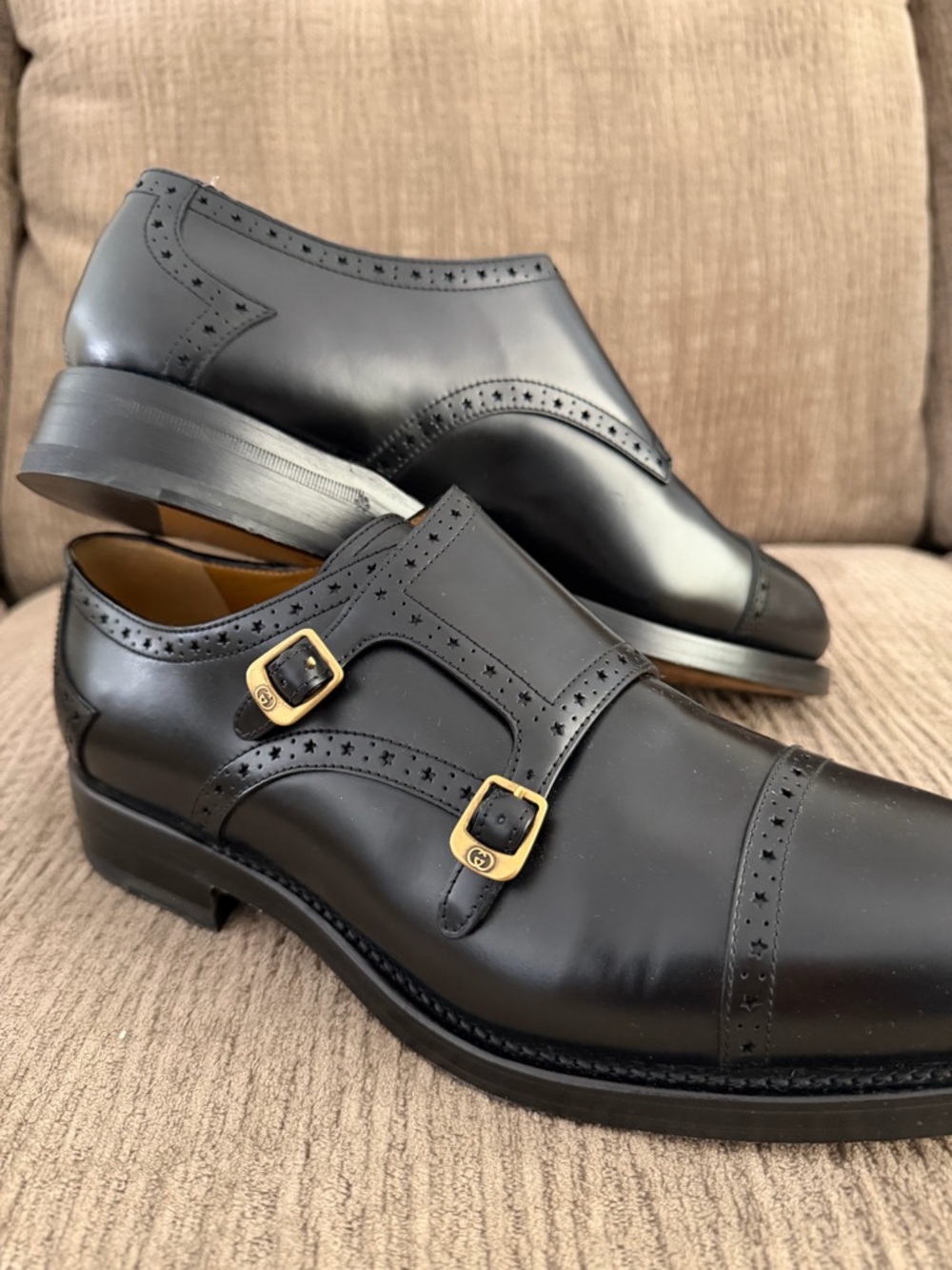 Gucci 739778 Double Monk Strap Black Leather Oxford Shoes Mens Size 10. - Picture 2 of 9